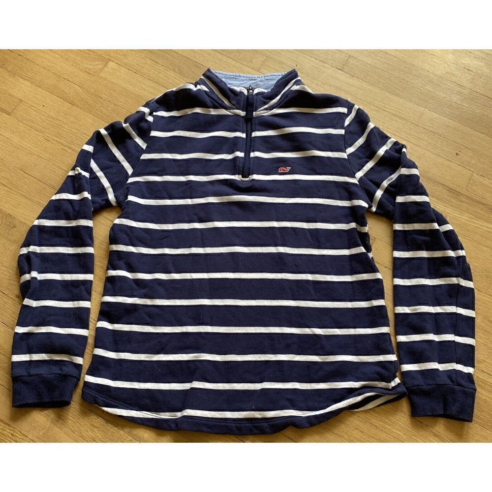 Womens XS Vineyard Vines Colab Navy Striped Red Logo Quarter Zip Sweatshirt‎
